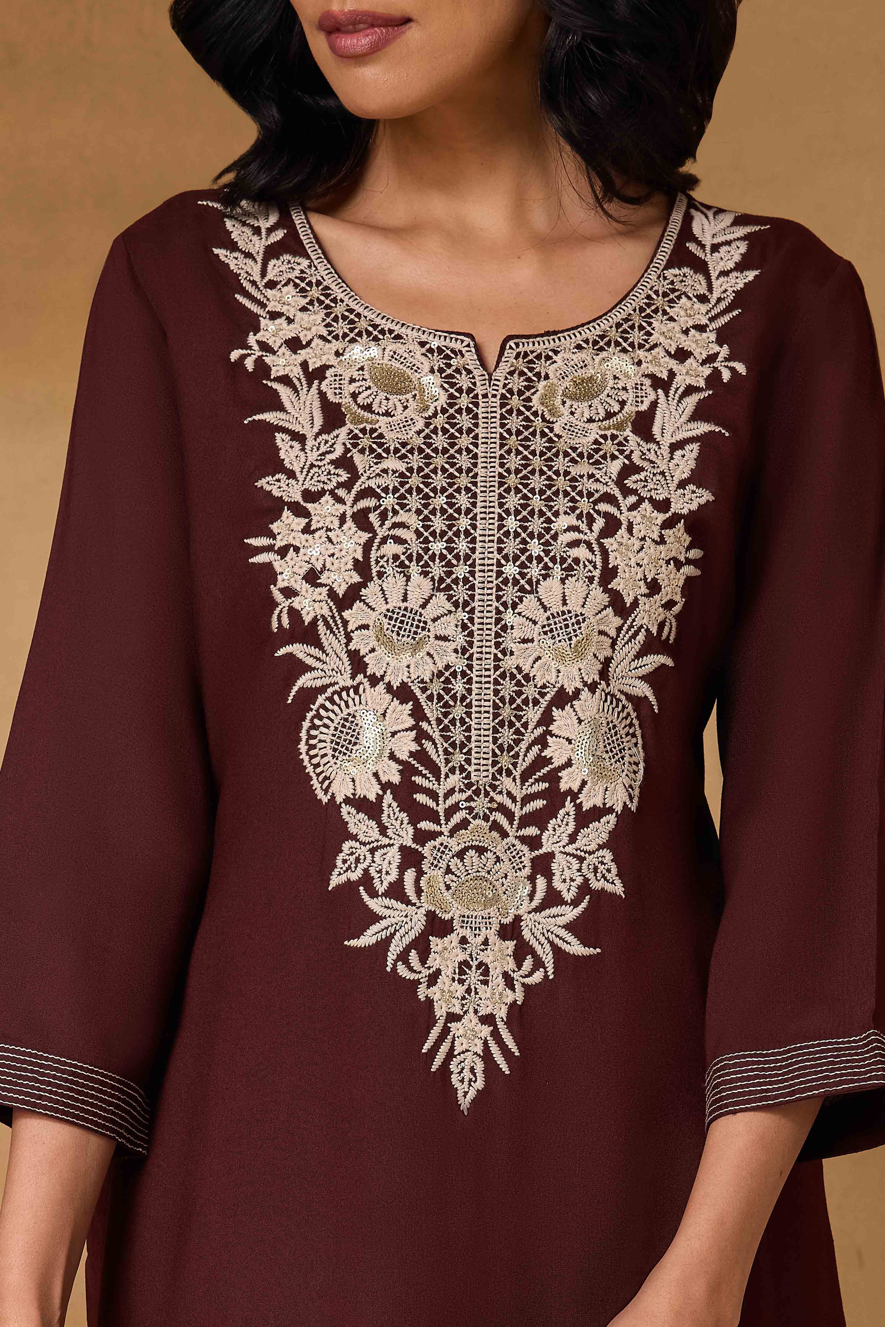 Brown Viscose Rayon Straight Printed Kurta image number 1