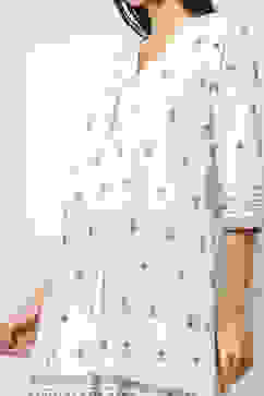 Off-White Cotton Printed A-Line Kurta Set image number 1