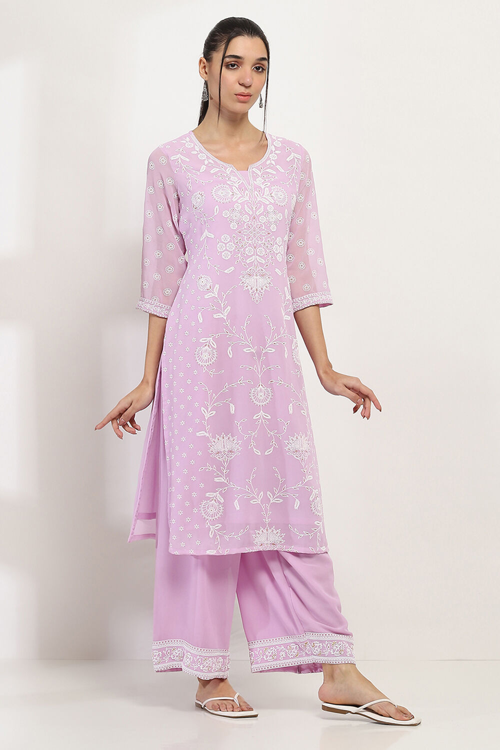 Lavender Printed Straight Kurta image number 5