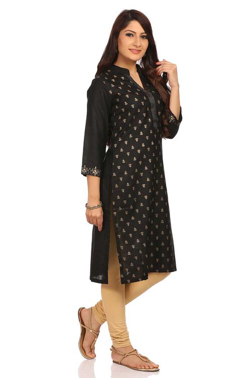 Black Straight Viscose Kurta image number 0