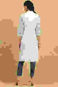 White and Blue Printed Straight Kurta image number 3