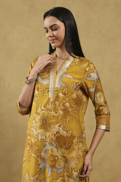 Mustard Viscose Blend Printed Straight Suit Set image number 1