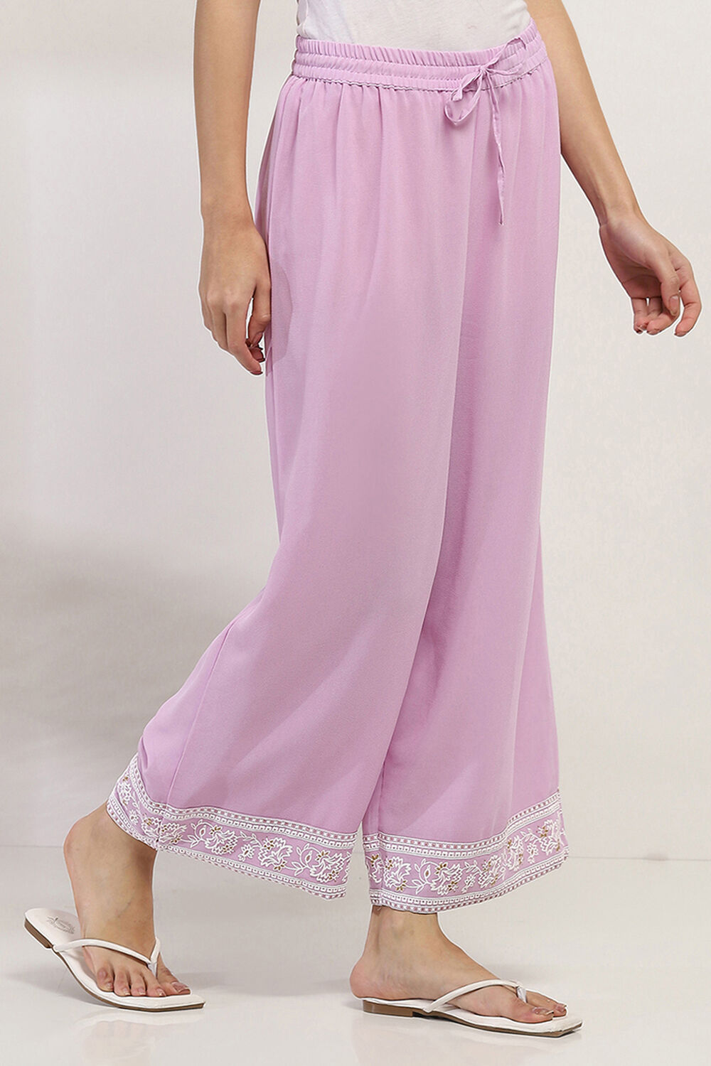 Pink Solid Straight Palazzos image number 3