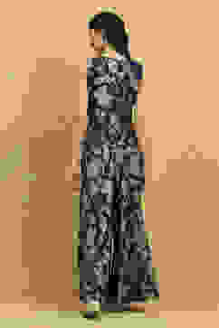 Indigo Blue Viscose Blend Printed Crop Top & Blouse Top Palazzo Set image number 4