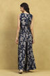 Indigo Blue Viscose Blend Printed Crop Top & Blouse Top Palazzo Set image number 4