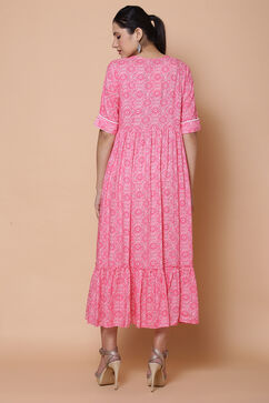 Pink Viscose Rayon Flared Dress image number 5