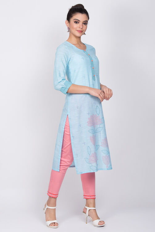 Blue Cotton Straight Kurta image number 3