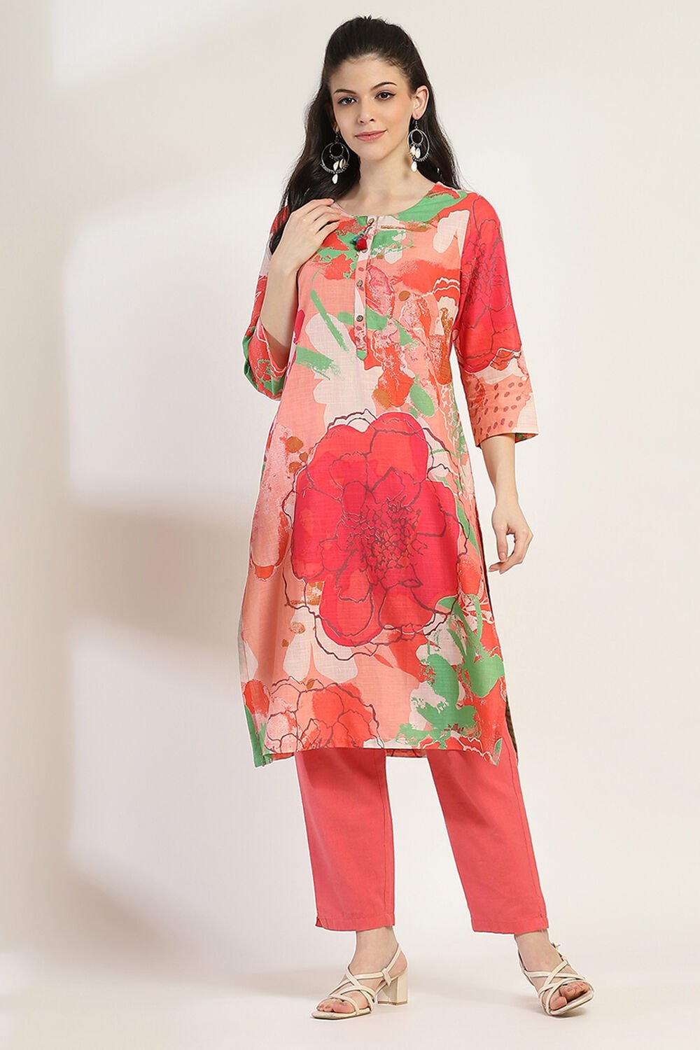Aqua Cotton Printed Straight Kurta image number 5