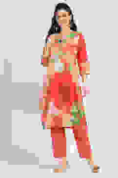 Coral Cotton Printed Straight Kurta image number 5