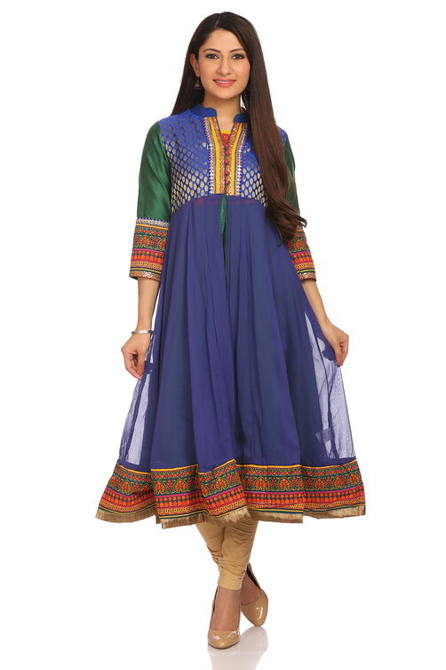 Blue Cotton Kalidar Kurta image number 0
