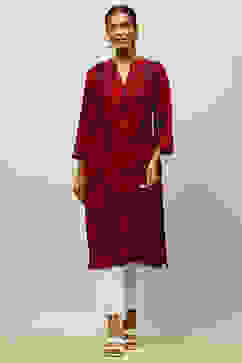 Pink Rayon Printed Straight Kurta image number 0