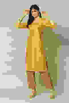 Yellow LIVA Straight Printed Top image number 0