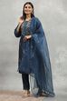 Blue Polyester Blend Printed Gathered Suit Set image number 3