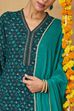 Teal Viscose Blend Straight Printed Suit Set image number 1