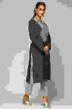 Grey Acrylic Straight Kurta image number 4