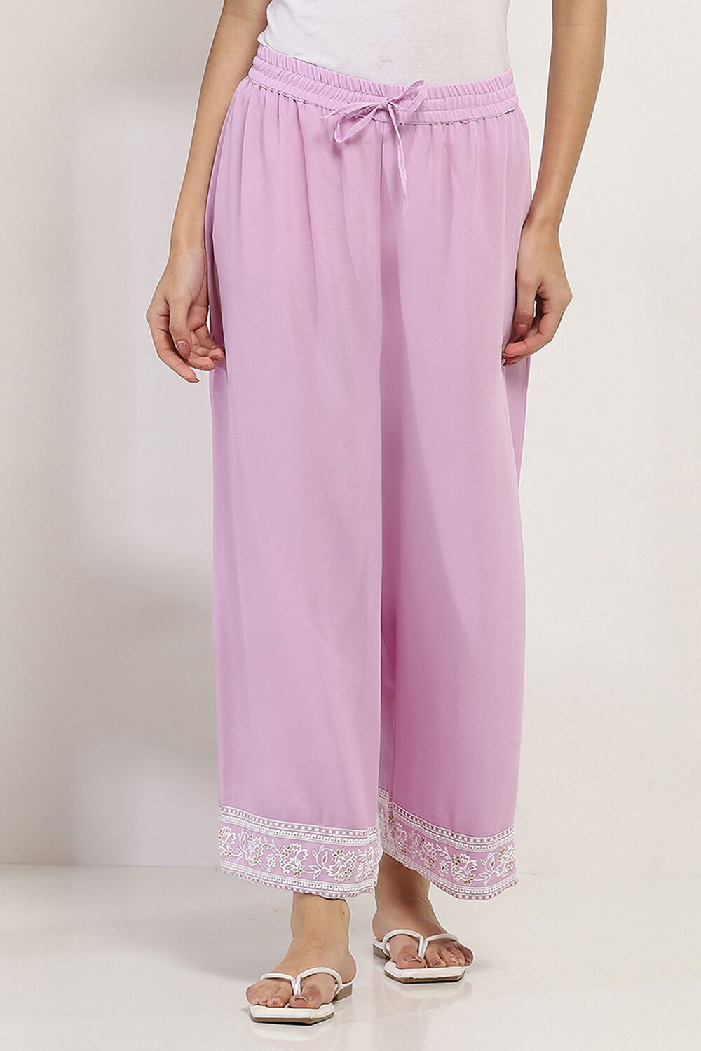 Pink Solid Straight Palazzos image number 4