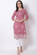 Pink Cotton Straight Kurta image number 6