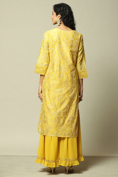 Yellow Modal Straight Printed Kurta Sharara Suit Set image number 5