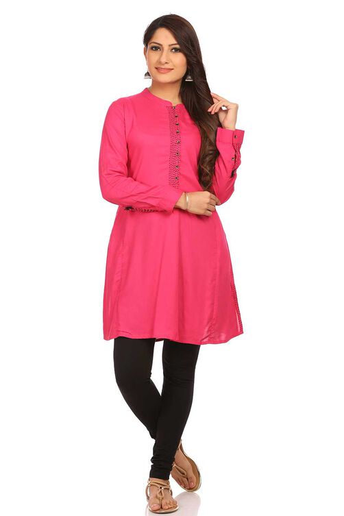 Fuschia Straight Rayon Kurta image number 0