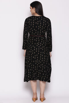 Black Poly Cotton Asymmetric Dress image number 4
