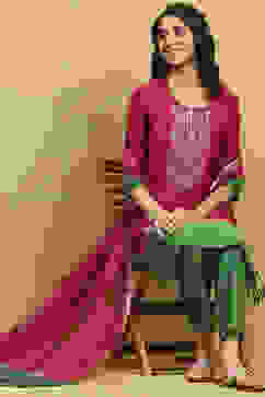 Pink Viscose Blend Solid Straight Suit Set image number 0