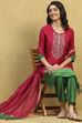 Pink Viscose Blend Solid Straight Suit Set