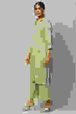 Green Rayon Straight Suit Set image number 3