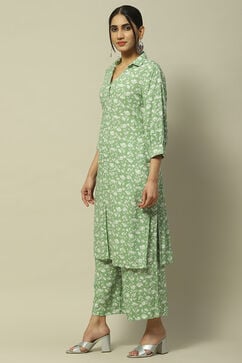 Green Rayon Straight Suit Set image number 3