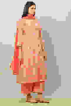 Orange Viscose Muslin Straight Printed Kurta Palazzo Suit Set image number 5