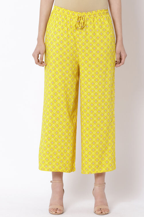 Yellow Viscose Printed Palazzo image number 0