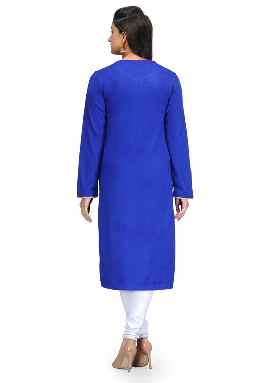 Blue Acrylic Straight Kurta image number 3