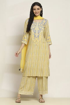 Yellow LIVA Woven Straight Kurta Suit Set image number 6