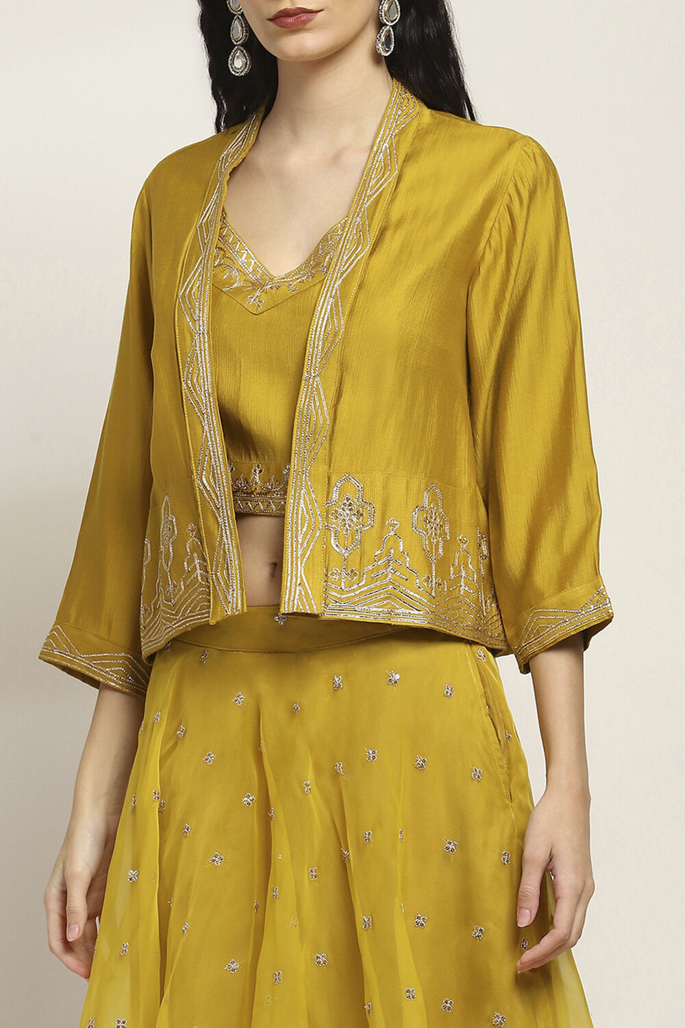 Yellow Viscose Blend A-Line Solid Top Lehanga Lehenga image number 1