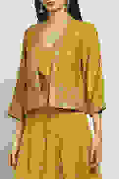 Yellow Viscose Blend A-Line Solid Top Lehanga Lehenga image number 1