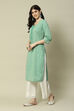 Green Polyester Straight Yarndyed Kurta image number 2