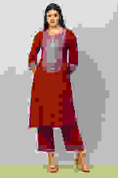 Red Viscose Blend Printed Straight Kurta image number 0