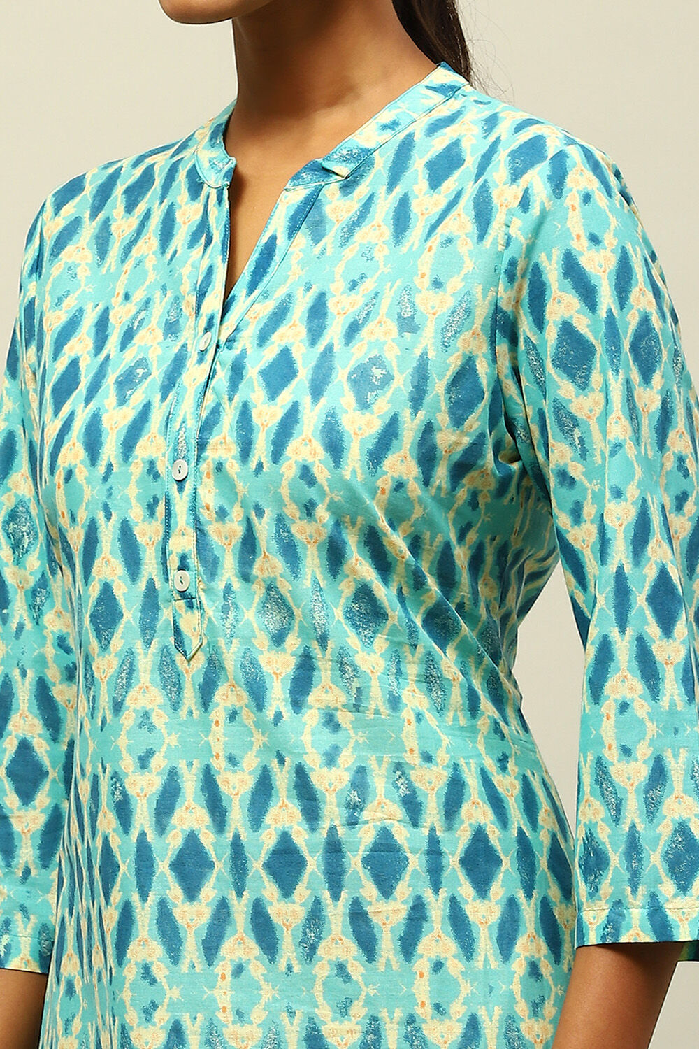 Blue Cotton Printed Straight Kurta image number 1