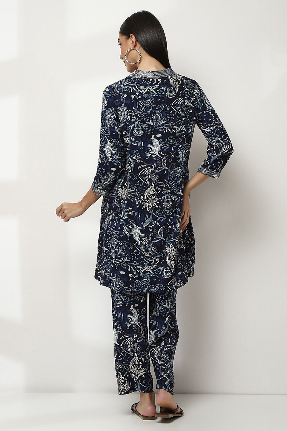 Navy Blue Printed Straight Co-ord Set image number 4