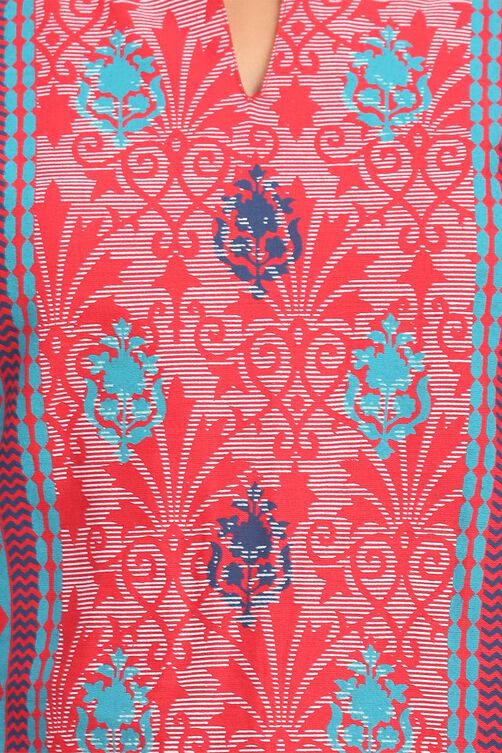 Red Asymmetric Cotton Kurta image number 4