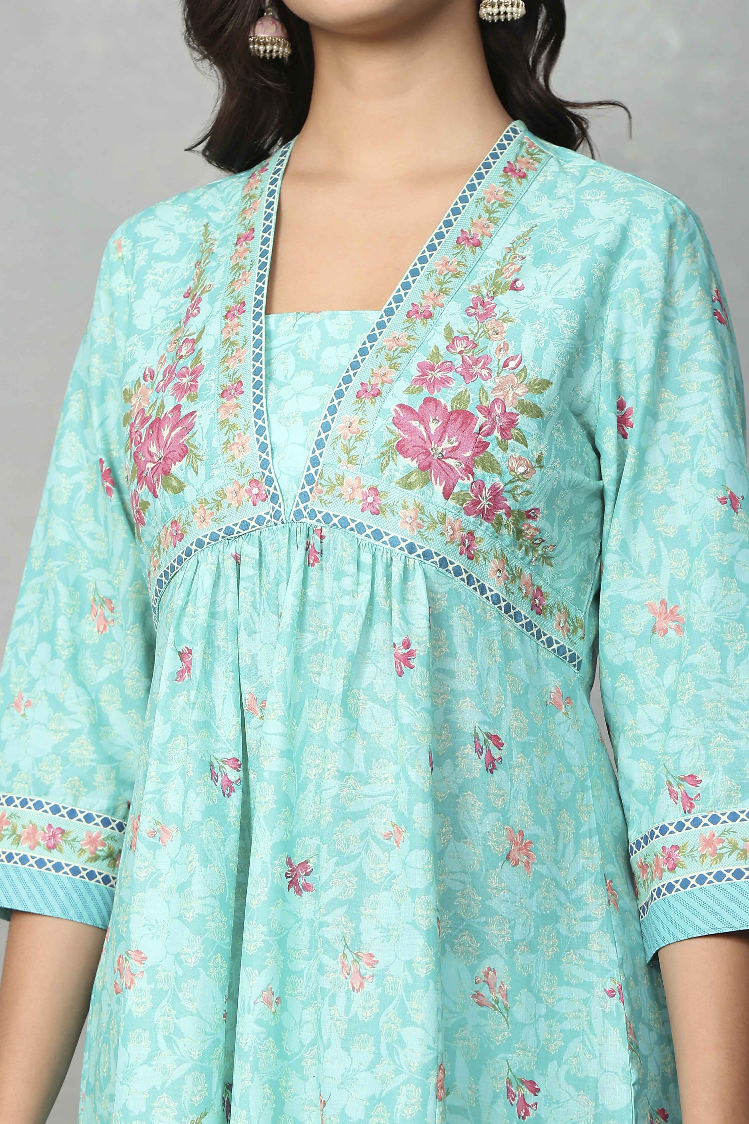 Blue Cotton Gathered Suit Sets image number 1