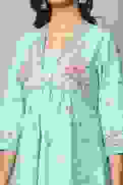 Blue Cotton Gathered Suit Sets image number 1