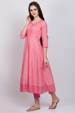 Pink Cotton Anarkali Kurta image number 0