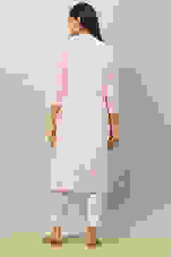 Pink Cotton Yarndyed Straight Kurta image number 3