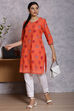 Orange Cotton And Cambric Straight Kurta image number 4