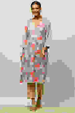 Grey Viscose Blend Printed Straight Kurta image number 0