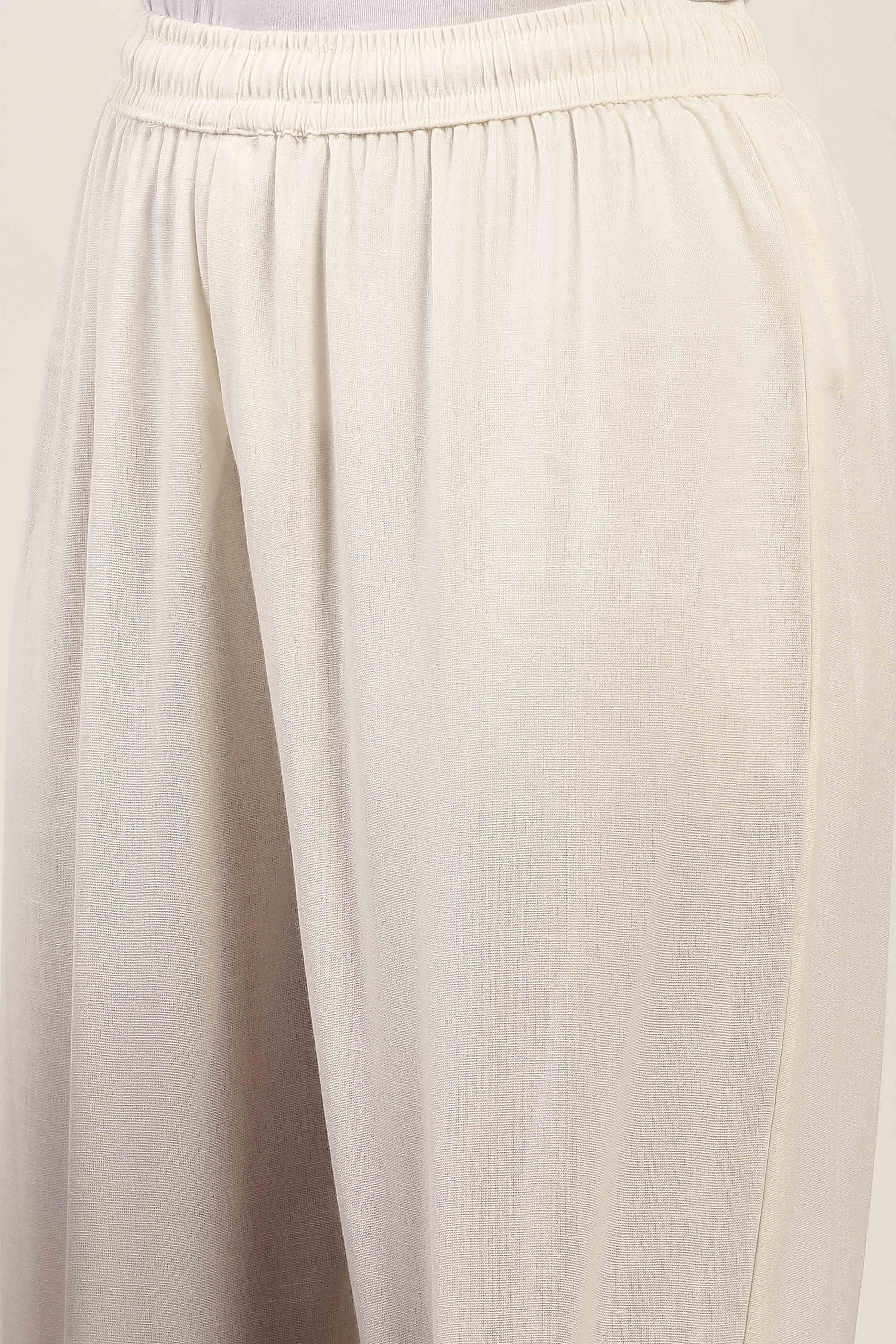 White Cotton Blend Straight Suit Sets image number 2