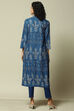 Indigo LIVA Straight Printed Kurta image number 3