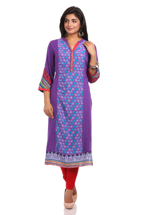 Purple Straight Cotton Kurta image number 0