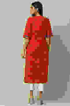 Red Cotton Staight Kurta image number 3