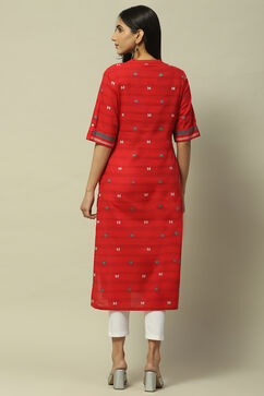 Red Cotton Staight Kurta image number 3
